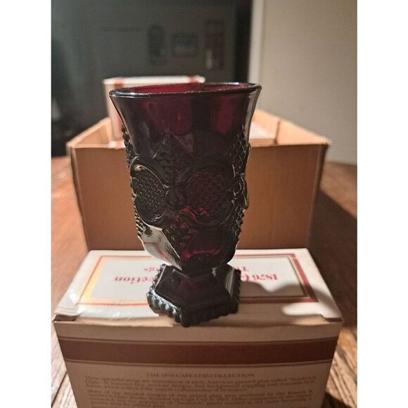 Vintage Avon 1982 1876 Cape Cod Ruby Red Pedestal Mugs Set of 2 NOS w/ Box - Picture 3 of 10